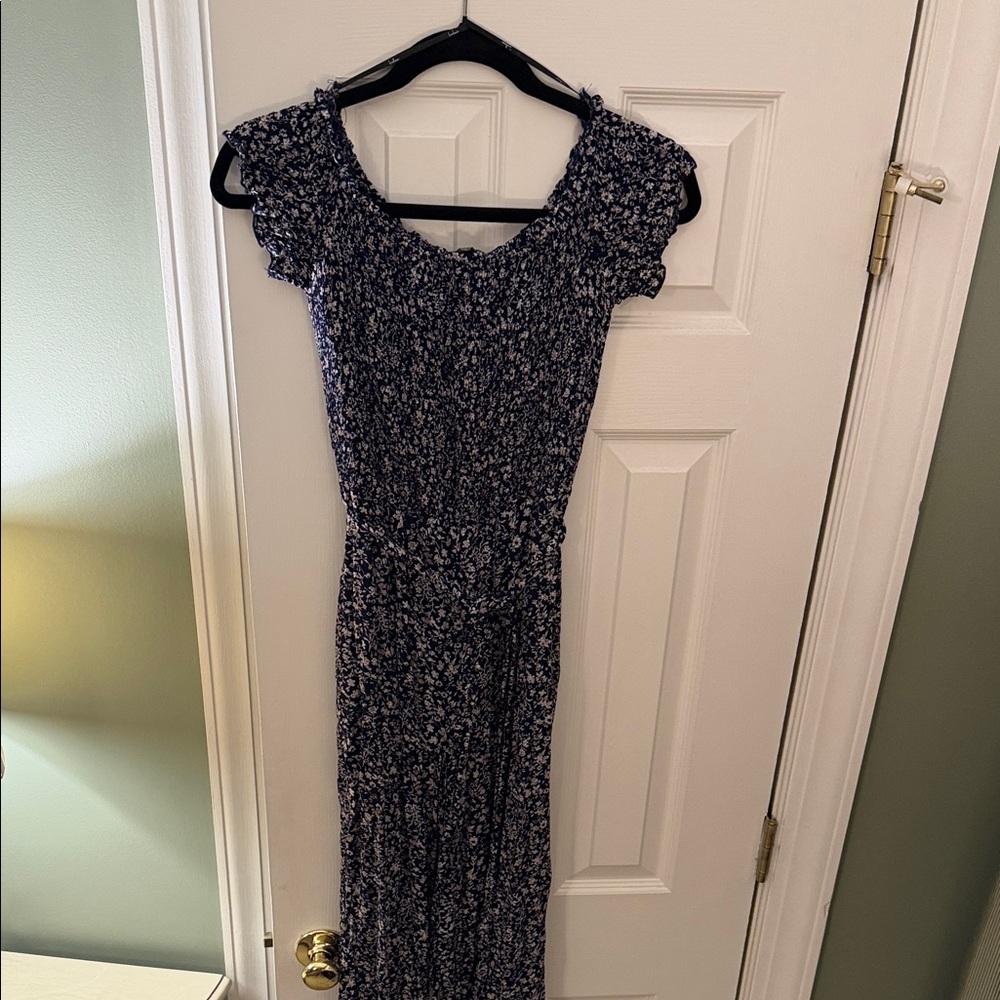 Lulus Women’s Navy Floral Belted Pantsuit - Casual Summer Style - Picture 2 of 7